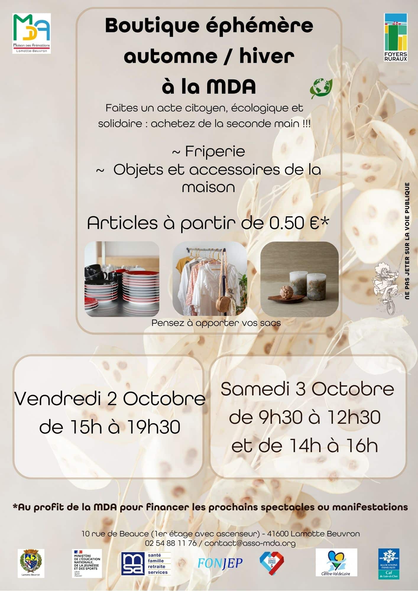 Affiche boutique éphémère 2 et 3 octobre 2026